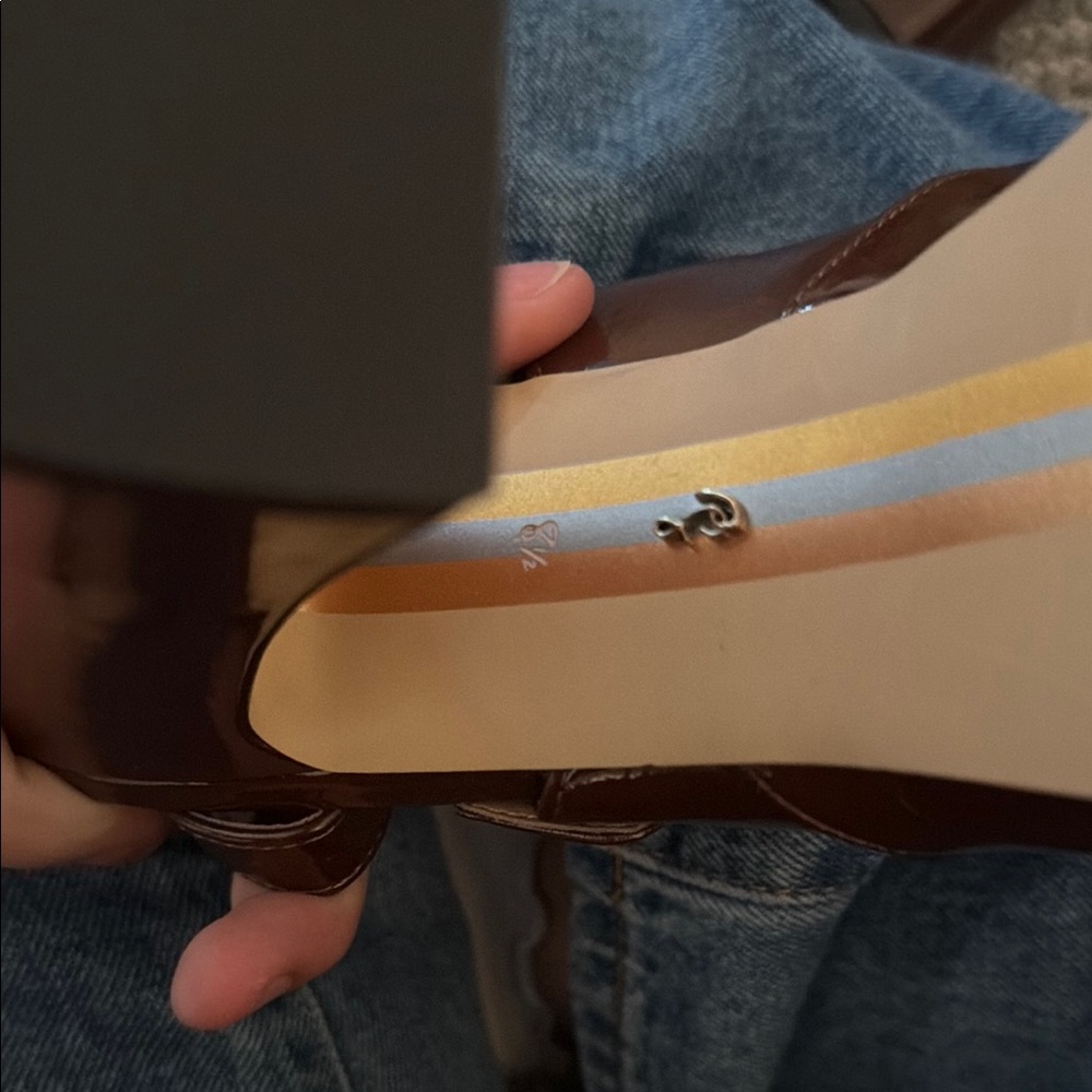 Women's Brown Patent Slingback Heels with Buckle - Picture 5 of 6